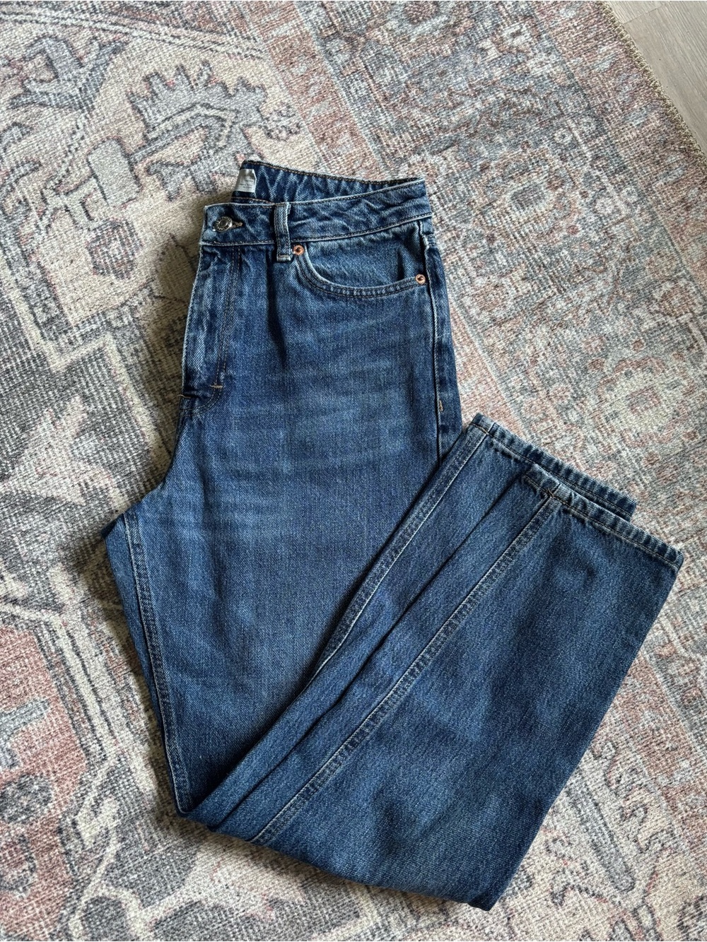 Topshop Dark Blue High-Waist Straight-Leg Jeans